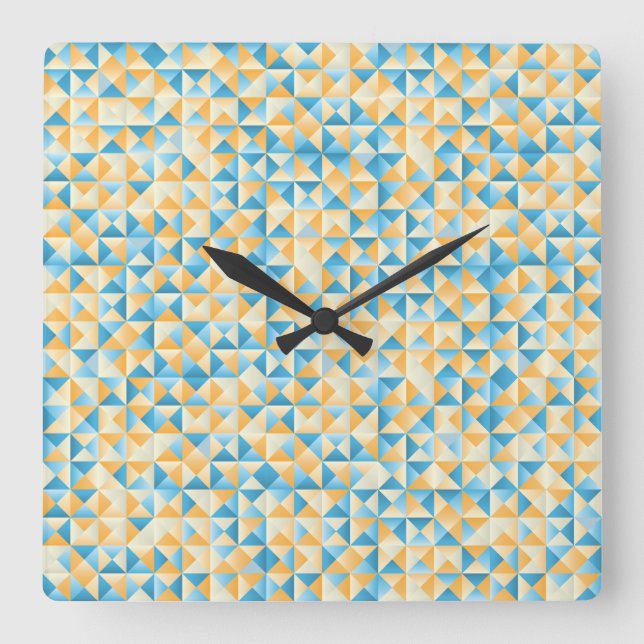 Relógio Quadrado Mosaico em azul e laranja (Frente)