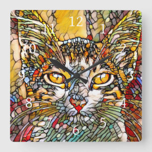 Relógio Quadrado Mosaico Multicolorido Cat 697