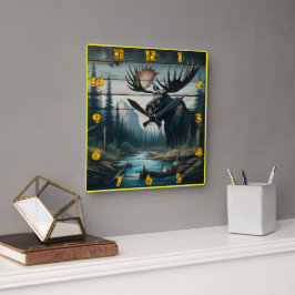 Relógio Quadrado Mose Majestosa na Paisagem da Floresta Serena