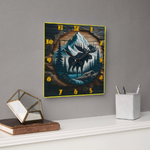 Relógio Quadrado Mose Majestosa na Paisagem de Montanha Florestada