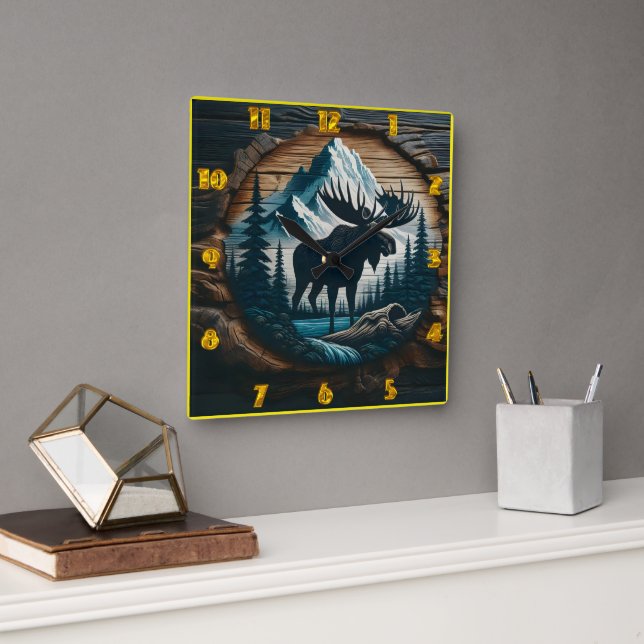 Relógio Quadrado Mose Majestosa na Paisagem de Montanha Florestada (Escritório)