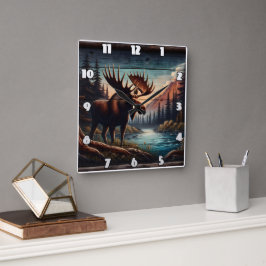 Relógio Quadrado Mose Majestosa por Tranquil Mountain Stream