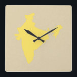 Relógio Quadrado Mostardas de Especiaria de Mostarda Índia<br><div class="desc">Esboço do mapa da Índia na paleta de cores do humor de especiarias de Emporio Moffa.</div>