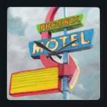 Relógio Quadrado Motel de Phoenix da aguarela<br><div class="desc">Artista do motel de Phoenix da aguarela: Naomi McCavitt</div>