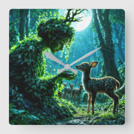 Relógio Quadrado Mother nature's gentle touch on a spotted fawn