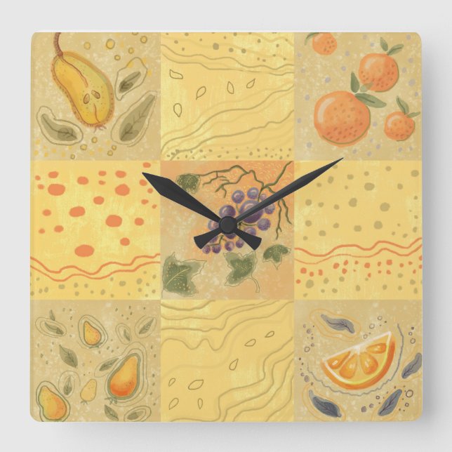 Relógio Quadrado motif de fruta de vintage (Frente)