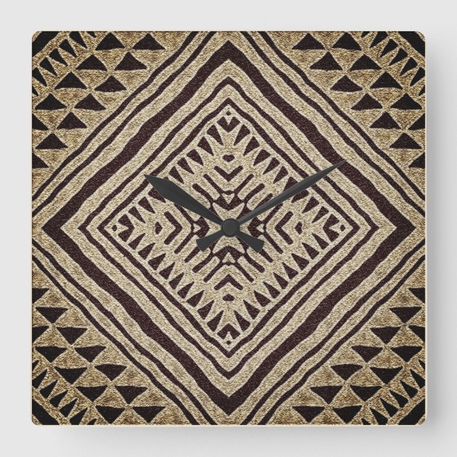 Relógio Quadrado Motif de Lama Tribal Africano   (Frente)