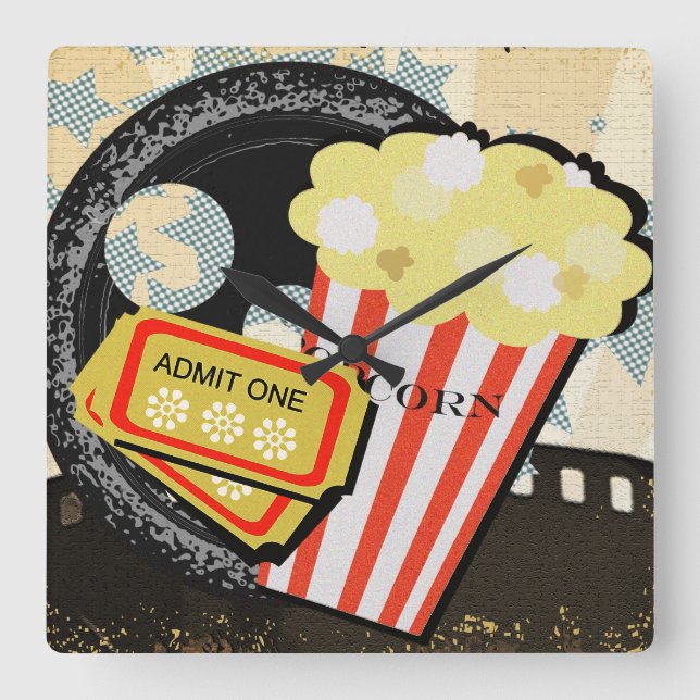 Relógio Quadrado Motif de Teatro de Filme Vibrante Deluxe - (Frente)