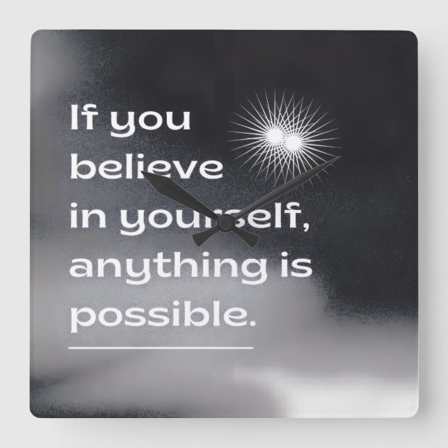 Relógio Quadrado Motivational Wall Art | “Believe in Yourself” Mini (Frente)
