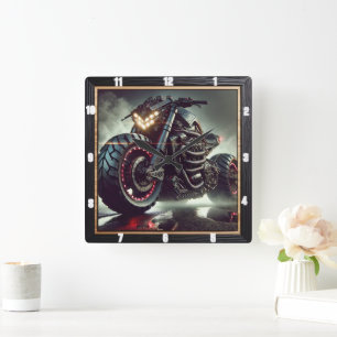 Relógio Quadrado Motociclo futurístico com luzes LED exibindo