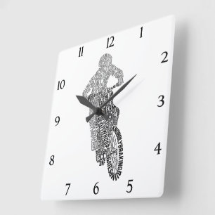 Relógio Quadrado Motocross Off Road Motorcycle Word Art