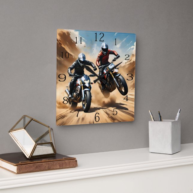 Relógio Quadrado Motomotocicletas Dirt No Deserto, (Escritório)