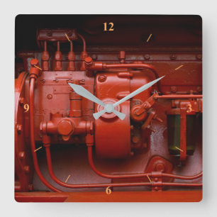 Relógio Quadrado Motor de trator vermelho