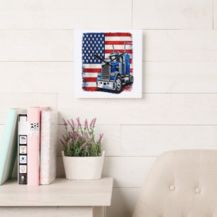 Relógio Quadrado Motorista de Caminhão Americano com Bandeira dos E