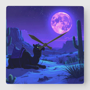 Relógio Quadrado Mousepad Camelo do Deserto