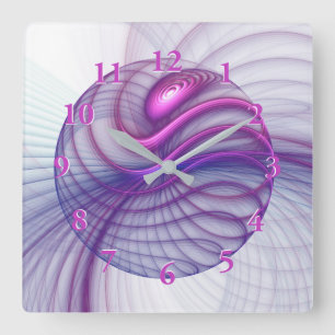 Relógio Quadrado Movimentos Bonitos Arte Fractal Abstrata Rosa