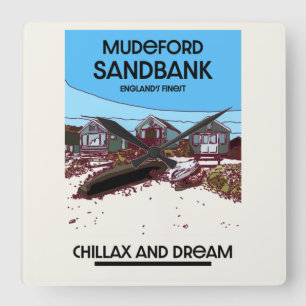 Relógio Quadrado Mudeford Sandbank English Beach Art