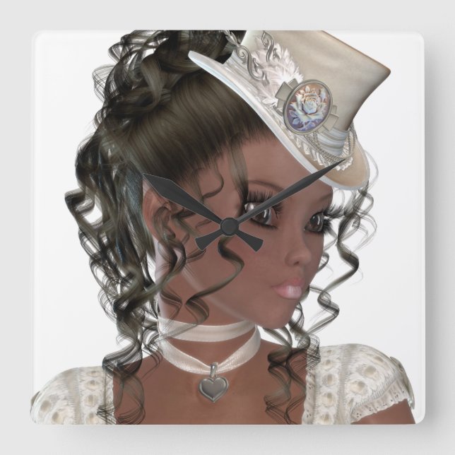 Relógio Quadrado Mulher bonito do afro-americano (Frente)