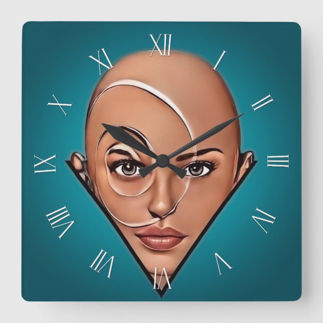 Relógio Quadrado Mulher careca. Arte moderna (Frente)