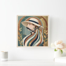 Mulher com chapéu de sol art déco