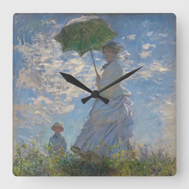 Relógio Quadrado Mulher de Claude Monet com Parasol (The Stroll) (Frente)