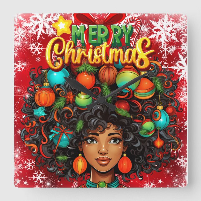 Relógio Quadrado Mulher Negra Melanina Natal Afro Rainha Natural (Frente)