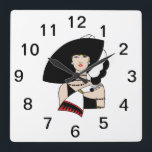 Relógio Quadrado Mulher Vintage Art Déco Usando Luvas de Chapéu Col<br><div class="desc">Moda Feminina Vintage Art Déco com Chapéu Grande e Luvas</div>