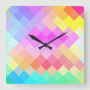 Relógio Quadrado Multicolor Diamond Seamless Pattern