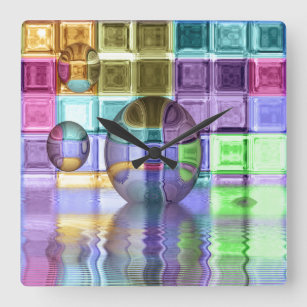 Relógio Quadrado Mundos de Azulejos de vidro coloridos