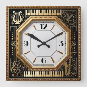 Relógio Quadrado Música Art Déco