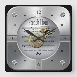 Relógio Quadrado Música em Folha ~Planilha Francesa ~ Cor De Prata