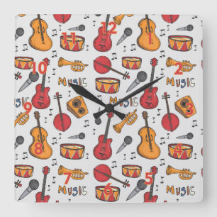 Relógio Quadrado Música legal Ameaçou Tambores Banjo Violão Mais Vi