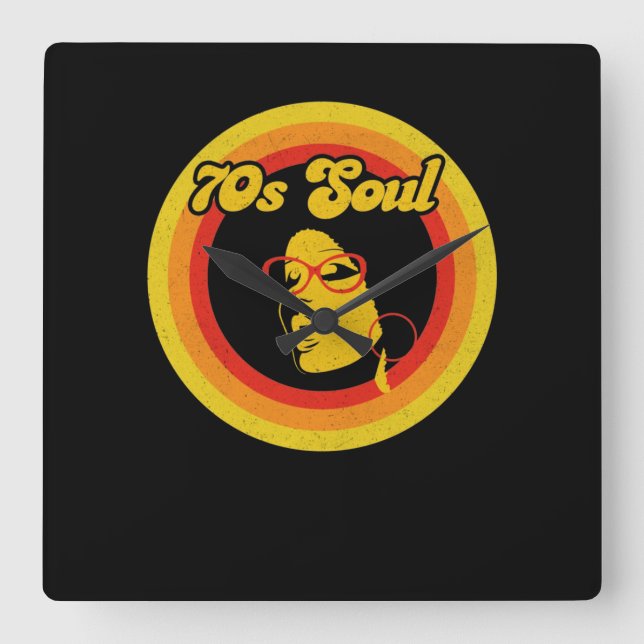 Relógio Quadrado Música Retro Soul da década de 70 (Frente)