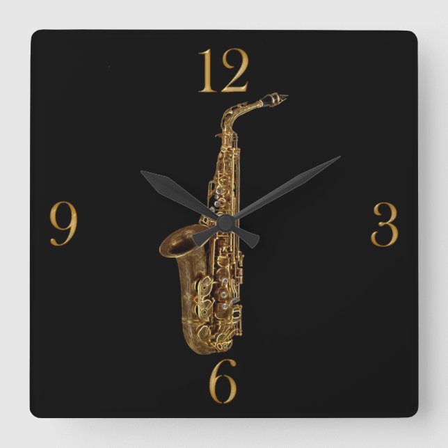 Relógio Quadrado Música saxofone Themed Wall Clock (Frente)
