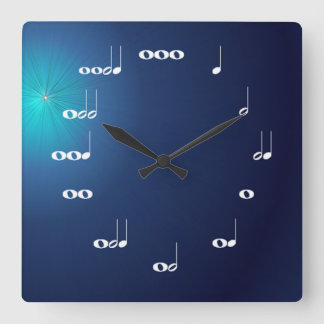 Relógio Quadrado Musical Notes Clock Midnight Blue