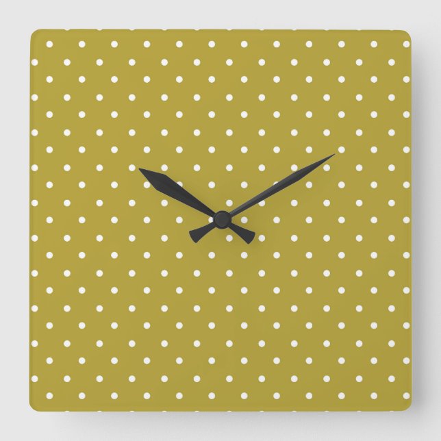 Relógio Quadrado  Mustard yellow white polka dots pattern  (Frente)