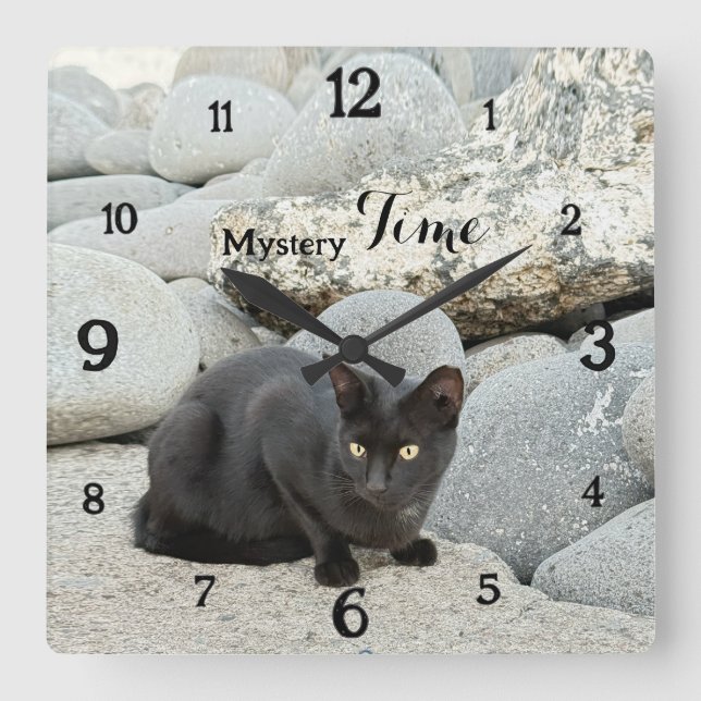 Relógio Quadrado Mystery Time – Black Cat Wall Clock (Frente)