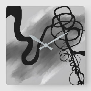 Relógio Quadrado Na grade: Cinza Abstrato, Preto e Branco