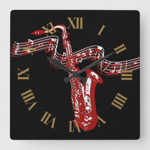 Relógio Quadrado Na moda e Legal Saxofone Vermelho