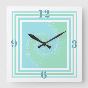 Relógio Quadrado Na moda Mint Green & Aquamarine Swirl Wall Clock