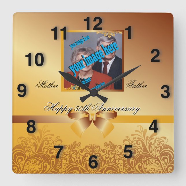 Relógio Quadrado Na moda ouro 50º Aniversário 🕰️ Especial (Frente)