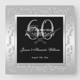 Relógio Quadrado Na moda Silver Diamantes 60º Aniversário de Casame
