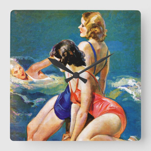 Relógio Quadrado Na piscina (Frente)