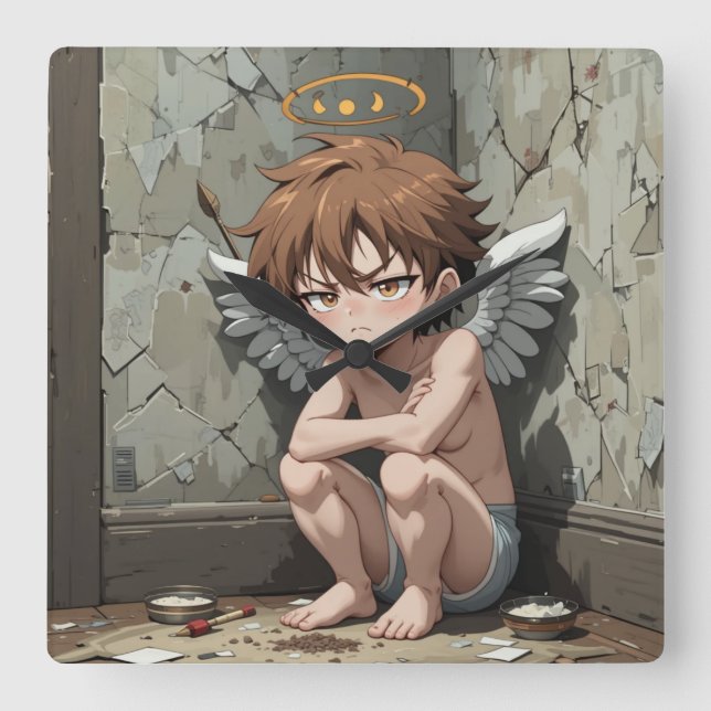 Relógio Quadrado Namorados Cupido sem inspiração (Frente)