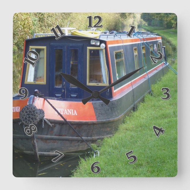 Relógio Quadrado Narrowboat no sistema britânico dos cursos (Frente)