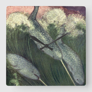 Relógio Quadrado Narvais, Baleias da Vida Marinha Vintage Animais d