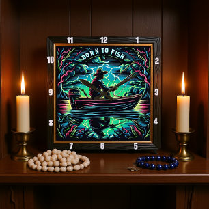 Relógio Quadrado Nascer para pescar tempestade sobre águas estática