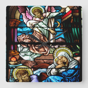 Relógio Quadrado Nascimento da janela de vitral de Jesus