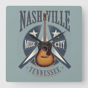 Relógio Quadrado Nashville, TN - Music City USA