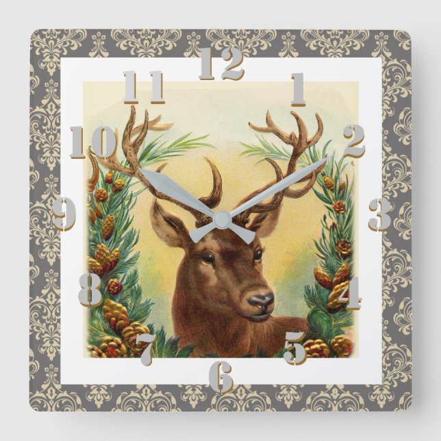 Relógio Quadrado Natais vintages Elegantes Rustic Country (Frente)